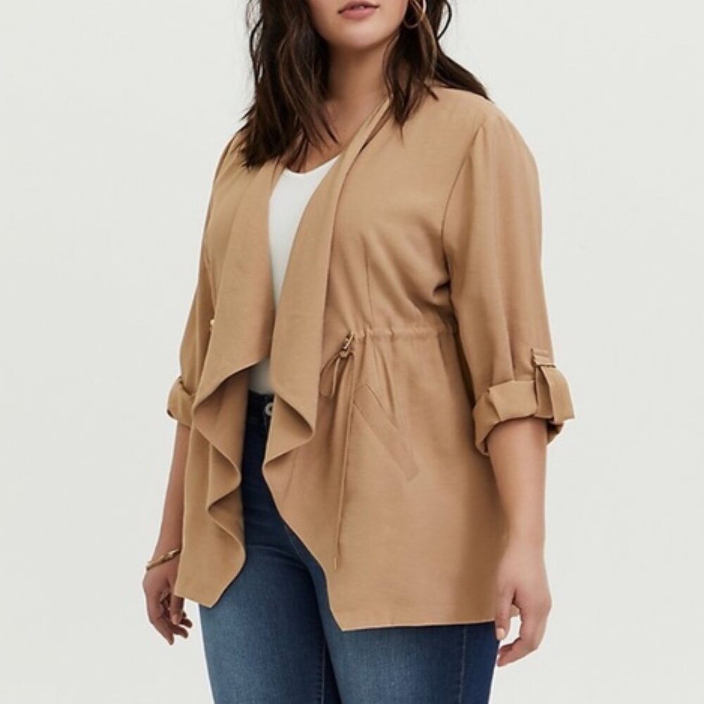 New Plus Size 3X Torrid Tan Drape Front Utility Anorak Jacket